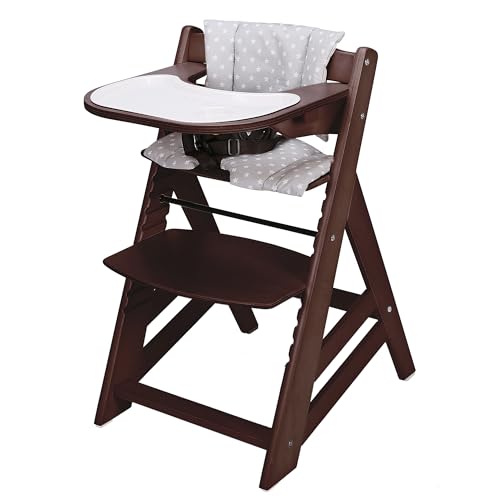 Criblike Wooden High Chair, Convertible Feeding Chair for Babies and Toddlers, Adjustable 3-in-1 Eating Chair, Easy to Clean, with Removable Tray, for 6M, Mahogany
