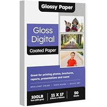 11 x 17 Double Sided C2S Glossy Paper for Full Color Laser Printing, Great for Photos Brochures Flyers Posters Business and Everyday Printing, 100lb Text (40lb Bond), Acid Free Gloss Coated, 50 Sheets