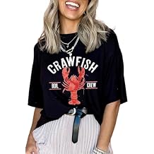 Women's Black Crawfish Boil Crew Distressed Letter Graphic T-Shirt