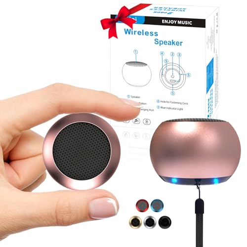SEVENKA 2 Mini Speakers Bluetooth, 3W Small Portable Wireless Speaker with Lanyard, Water Resistant, Wireless Stereo Pairing, Rechargeable Metal Mini Bluetooth Speakers for Phone, Tablet-Pink