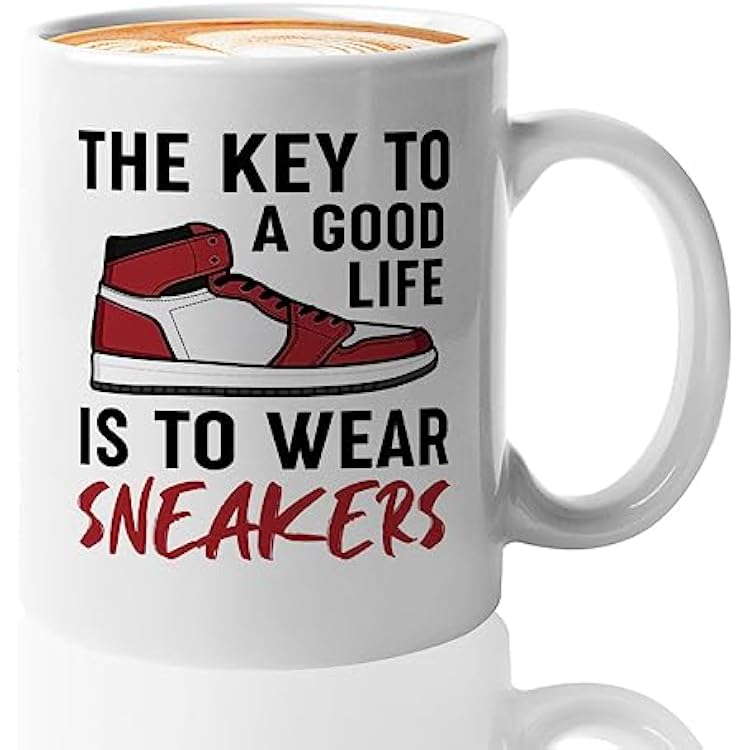 Sneaker Lover Coffee Mug 11oz White -The key to a good life - Funny Collector Shoes Footwear Sport Casual Skate Pop Culture Teenager