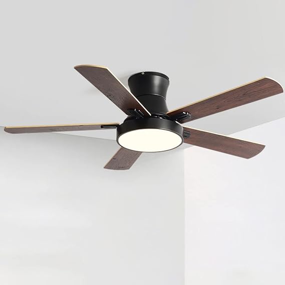 Flush-Mounted Ceiling Fan with Lights Modern Wooden Ceiling Fan with Remote Control 42 Inch Mute Ceiling Fans with Lights for Bedroom Outdoor Ceiling Fans