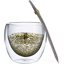 Novomates Yerba Mate Kit - Double Wall Glass Mate with Steel Bombilla - Yerba Mate Gourd and Tea Cup - 8.4 oz