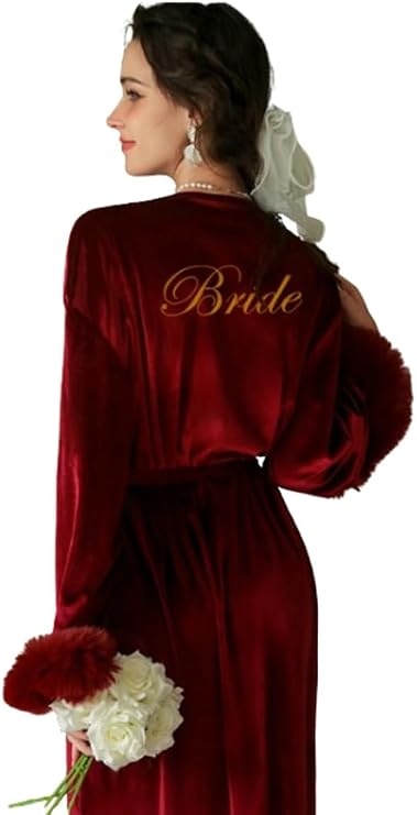Caistre Velvet Robe for Women Faux Fur Trim Long Sleeve Bridal Robe Luxury Sleepwear Velvet Robes Bridesmaid Robes 2025