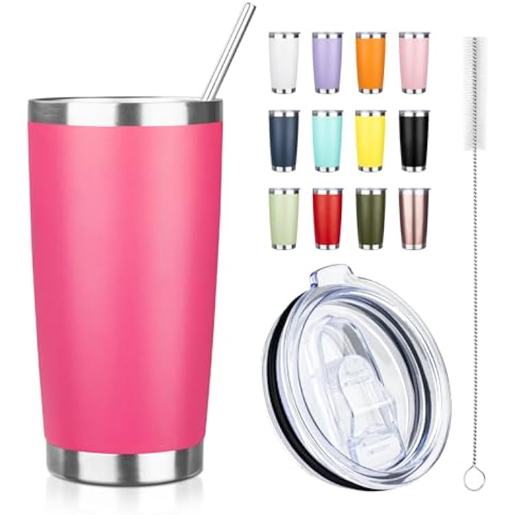 20oz Tumbler with Straw and Brush, Stainless Steel Vacuum Insulated tumbler, Double Wall Insulated Coffee Tumbler for Outdoor, Home, Travel,Office Peach,1pcs