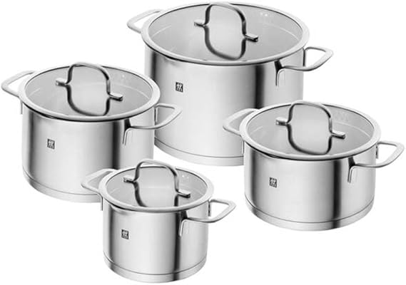 ZWILLING TrueFlow 4-Piece Saucepan Set with Glass Lid Suitable for Induction Cookers Uncoated Stainless Steel Matted Silver