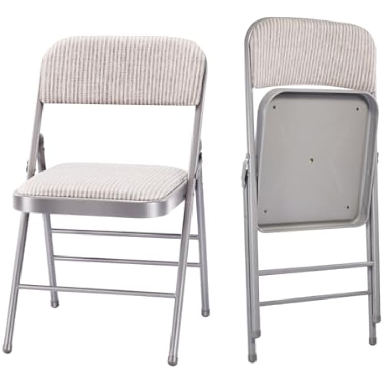2 Pack Folding Chairs with Fabric Padded Cushion and Back, Commercial Grade Metal Chairs with Comfortable SOFT Fabric Cushion for Home and Office, for Indoor and Outdoor Events 2, White-Fabric
