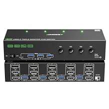 KVM Switch 3 Monitors 4 Computers 4K@60Hz EDID Simulation, 2 HDMI+Displayport KVM Switch Triple Monitor for 4 Computer Share 3 Monitor and 4 USB3.0 Ports, Wired Remote and 4 USB Cables Included