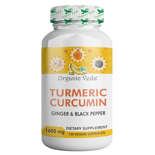 Organic Veda Turmeric and Ginger Capsules 120 Pills - Organic Turmeric Curcumin with Black Pepper for Joint Support - Non GMO, Gluten Free, Turmeric and Ginger Supplement 95% curcuminoids