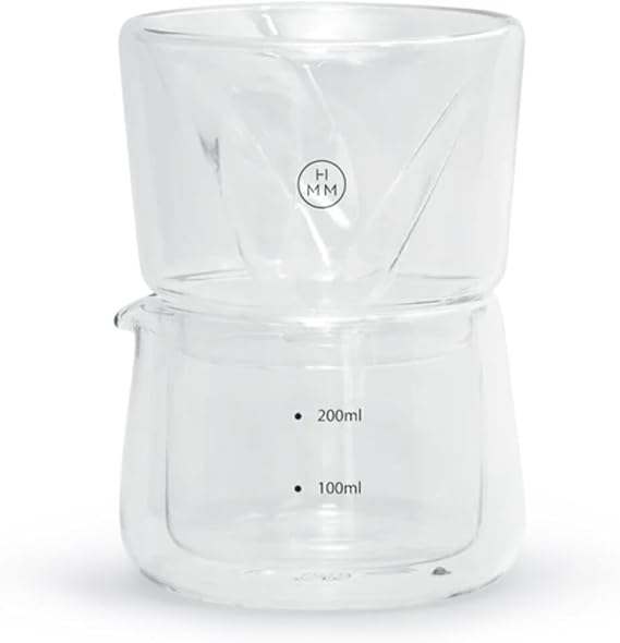 HMM Gaze Dripper & Pot - Pour Over Coffee Maker, Brews 1-2 Cups, Double Wall Glass Construction, Aesthetic Helix Design, Essential for Drip Coffee Lovers