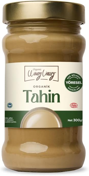 Organic Windy Valley Tahin/ECOCERT Sertifikalı (300gr) Cam Kavanoz-Veganlara Uygun-Glutensiz-Yerli Susam-Helal-