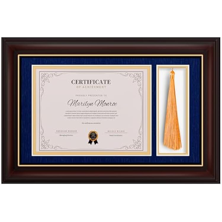 11  17 Wood Diploma Frame with Tassel Holder for 8.5x11 Certificate Document Degree Frame for Wall Mountedon The Tabletop Double Mat Navy with Gold Trim