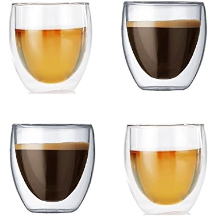 Gmark Espresso Cups Shot Glass 2.7- Ounce Coffee Set of 4 - Lightweight Double Wall Thermo Insulated GM2028