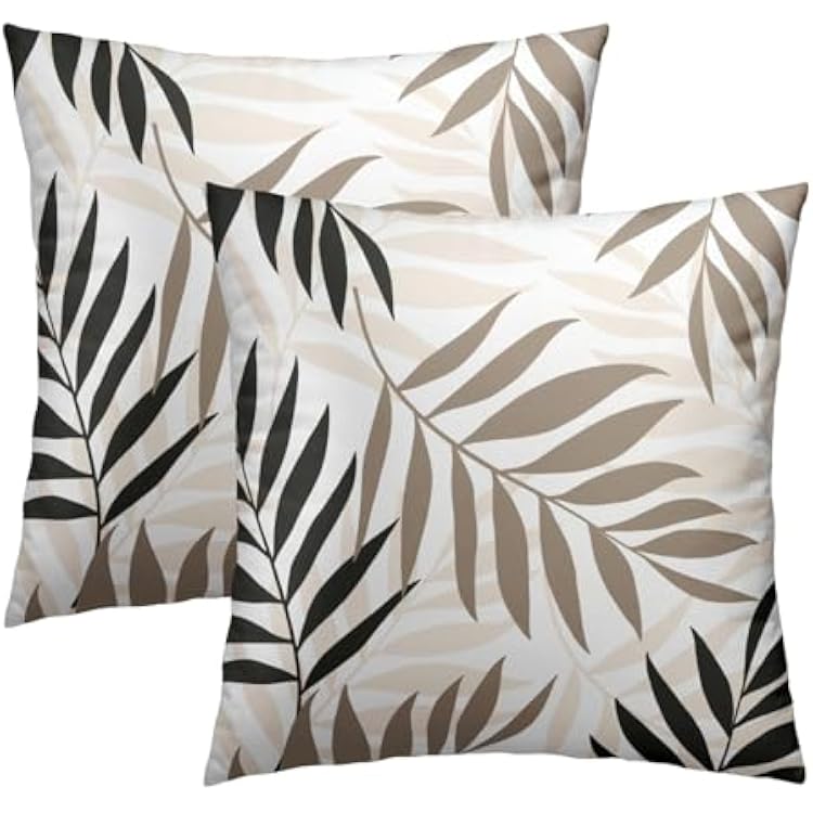 Decorative Outdoor Black and Cream Throw Pillow Cover 20x20 Inch Pack of 2 Boho Summer Leaf Cushion Pillow Case Square Natural Leaves Pattern Pillowcase for Party Bed Sofa Home Car Bedroom Outdoor