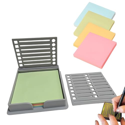 Sticky Note Stencil, Sticky Note Holder with Stencil 3x3 Sticky Note Line Stencil and Holder, Perfect for to-Do Lists, Home, Office, Sticky Notes Dispenser, Reusable Note Organizer Grey