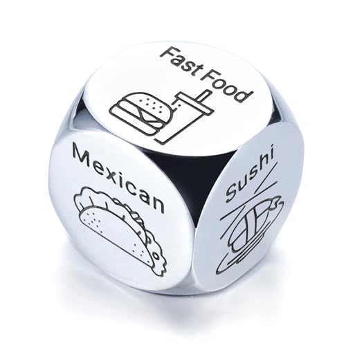 Food Dice, Men Valentines Day Gift, Date Night Gifts for Boyfriend Girlfriend Food Decider 11th Anniversary Steel Gifts Husband Wife Wedding Christmas Birthday Gift for Women Men Stocking Stuffers