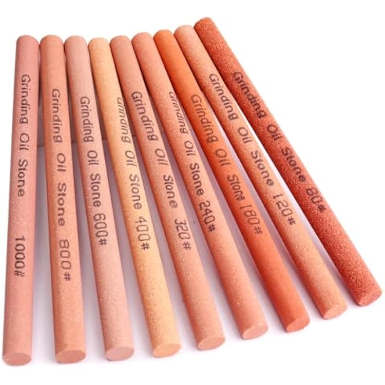 10pcs Sharpening Stone Set-10 Grit Cylindrical Assorted Sizes Whetstone Sharpener Polishing Honing Stone Kit 80# 120# 180# 240# 320# 400# 600# 800# 1000# 1200# 5.9x0.39inch