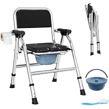 4 in 1 Folding Bedside Commode Chair for Elderly with Arms and Back,Adjustable Height Raised Toilet Seat with Handles,Adults Potty Chair for Seniors,Disabled and Pregnant