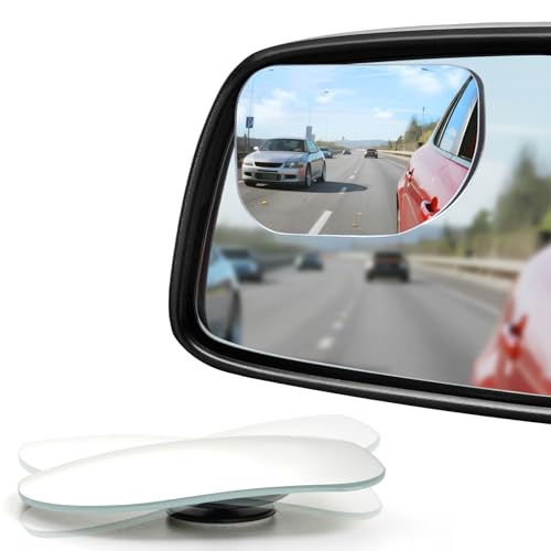 LivTee XLarge Blind Spot Mirror, Rounded Rectangle HD Glass Frameless Convex Rear View Mirrors Exterior Accessories with Wide Angle Adjustable Stick for Car SUV and Trucks, Pack of 2