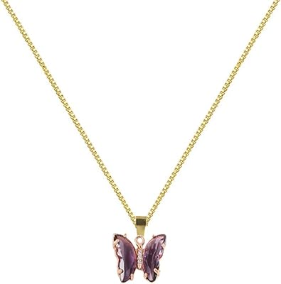 Butterfly Necklace for Women 12 Month Birthstone Necklace Faux Diamond Gemstone Crystal Zirconia Necklace Birthday Gift Box Chain Jewelry