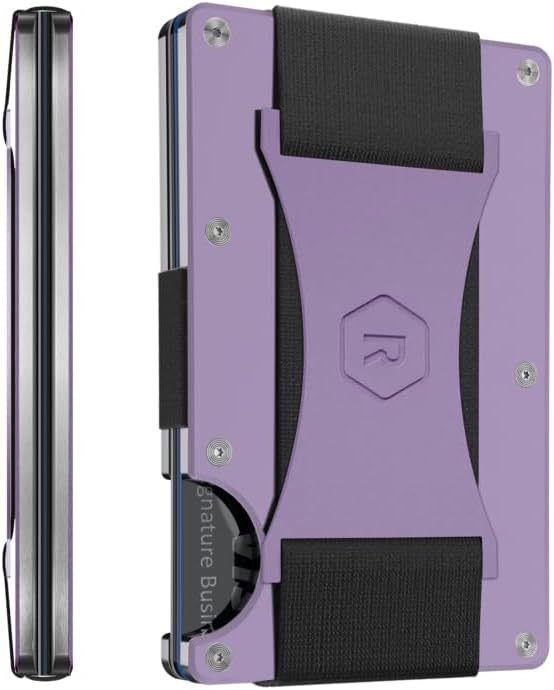 The Ridge Minimalist Slim Wallet For Women - RFID Blocking Front Pocket Credit Card Holder - Metal Wallet For women With Money Clip, Lavender, Minimalist, Cash Strap