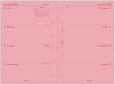 Filofax Calendar Diary Refill, Pocket Size, Week-to-View, Pink Paper, Unruled, English, 2026 C68278-26