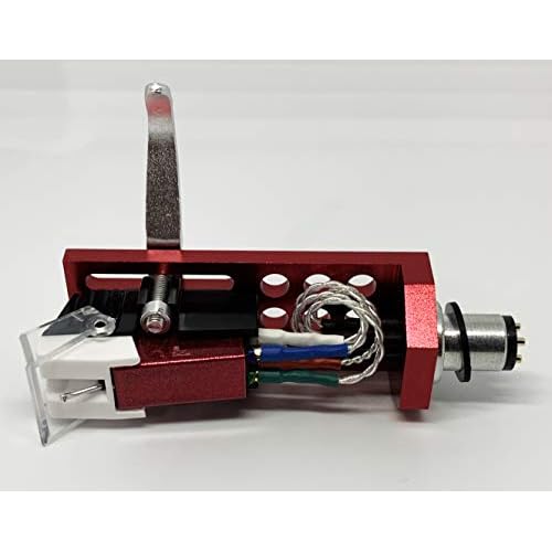 Cartridge and Stylus, Conical needle and Red Headshell with mounting bolts for Pioneer PL50, PL518, PL512, PL530, PL630, PLA45D, PLA35, PL516, PL88FS, PL61, PL600, X1300