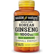 MASON NATURAL Korean Ginseng 1,000 mg, Supports Energy, Endurance & Vitality, 60 Tablets