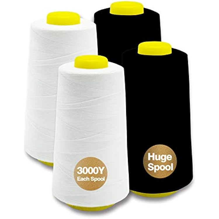 Serger Thread Cones 4 Pack of 3000 Yards Each Spool Regular Size Sewing Thread All-Purpose Polyester Thread for Sewing Machine Embroidery Machine 3000 Yards Each Spool