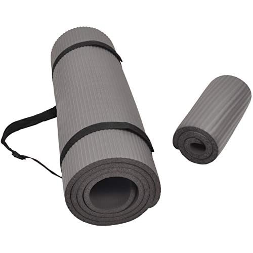 Fitvids All Purpose 12-Inch Extra Thick High Density Anti-Tear Exercise Yoga Mat and Knee Pad with Carrying Strap, Multiple Colors