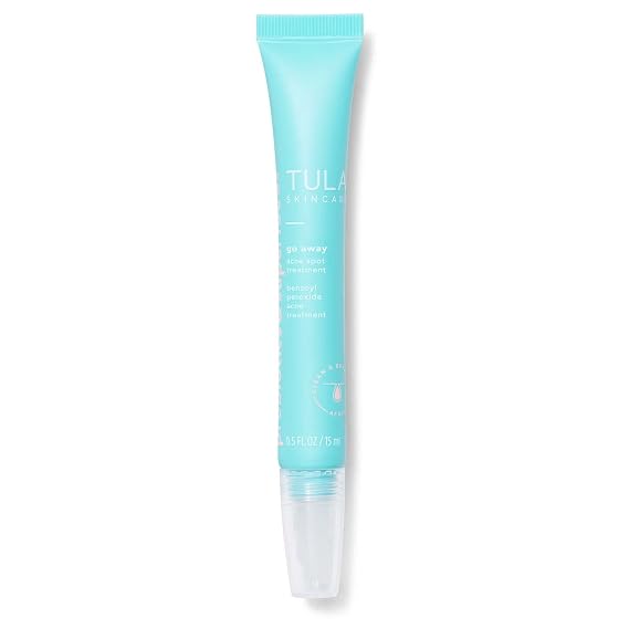 TULA Skin Care Go Away - Acne Spot Treatment, Benzoyl Peroxide, Niacinamide, Azelaic Acid, Tea Tree Oil & Probiotics, Treat & Prevent Breakouts While Calming Redness, 0.5 fl oz.
