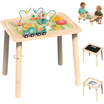 Himold Activity Table for Kids 6-36 Months, 9 in 1 Wooden Montessori Toys with Bead Maze Shape Sorter Train Toy, Baby Sensory Table Toddler Toys 1st Birthday Gifts for Kids