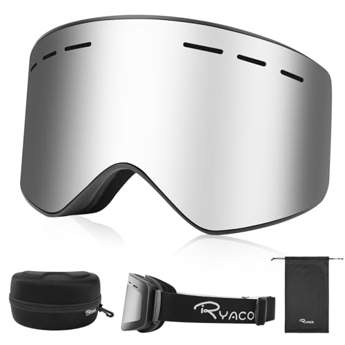 Ryaco Ski Snowboard Goggles, OTG Anti Fog Interchangeable Magnetic Lens, 100% UV Protection, for Men Women Youth Adult