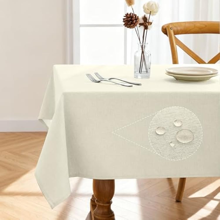 Pureegg Rectangle Linen Tablecloth Waterproof & Stain Resistant, Wrinkle-Free Table Cloth Adds Elegance and Protection, Ideal for Dining, Party, Wedding and Outdoor, 60 x 84 Inch, Cream, Ivory
