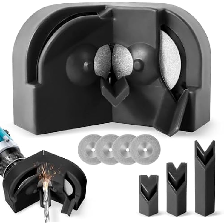 Drill Bit Sharpener, Power Drill Bit Sharpener for All Bits with 4 Grinding Wheels, Portable Multipurpose Drill Bit Sharpener for Grinder Attachment, Grinding Wheel Dressing Tool Polishing Black