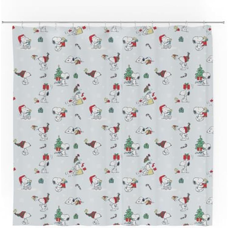 Peanuts Holiday Christmas Bath 13-Piece Shower Curtain Set, 72 x 72 Inch Fabric Curtain with Hooks, Bathroom Decor, Machine Washable, 100% Officially Licensed Product by Franco Collectibles.