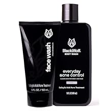 Black Wolf Charcoal Powder Face and Body Wash Bundle for Oily Skin, Deep Clean- 2pc Bundle- Charcoal Powder and Salicylic Acid Reduce Acne Breakouts and Cleanse Your Skin- Gift Set for Men