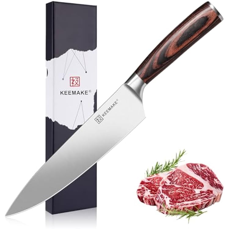 KEEMAKE Chef Knife - 8 Inch High Carbon Stainless Steel Kitchen Knife with Ergonomic Handle, Professional Kitchen Gadgets with Gift Box for Men and Women, Father Day Gifts