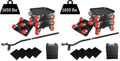 Furniture-Dolly-Furniture-Movers with-5-Wheels, Furniture Sliders Lifters Tool Set for Moving Heavy Duty, Furniture Dollies, Max Capacity 1650Ib Red (Pack of 2)