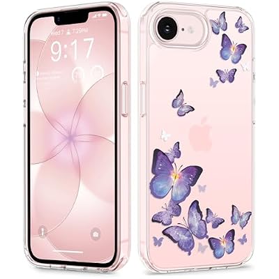 GVIEWIN for iPhone 17e Case & iPhone 16e Case, [Non-Yellowing][Military-Grade Protection] Hard PC&TPU Bumper, Floral Shockproof Protective Clear Phone Case Alluring Butterfly
