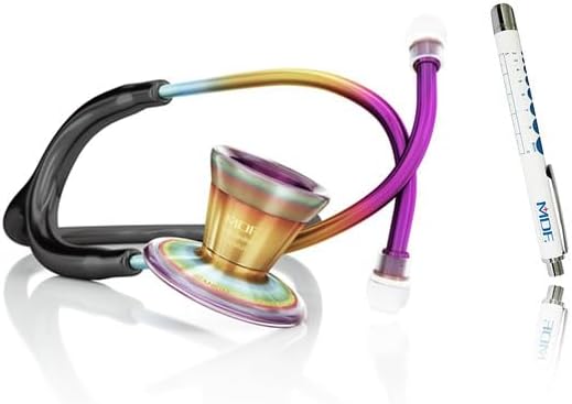 MDF Instruments ProCardial Cardiology Stethoscope, Lightweight Titanium, Adult, Dual Head, Kaleidoscope/Black Tube + LUMiNiX Medical Professional Penlight