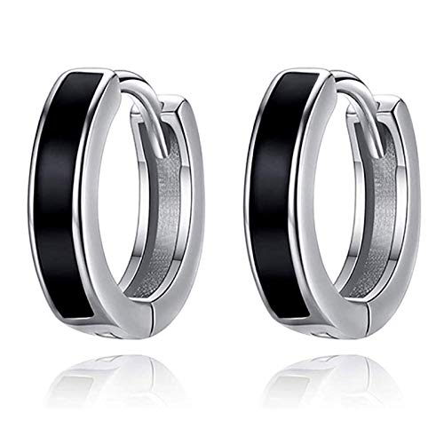 PRAYMOS Black Hoop Earrings for Women Men 925 Sterling Silver Hypoallergenic Huggie Hoop Earrings for Sensitive Ears