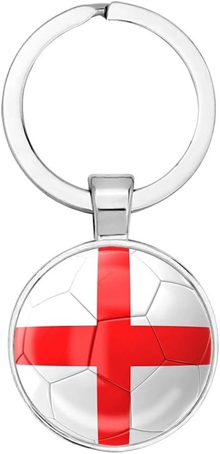 Art Attack English Flag Soccer Keychain, England Three Lions National Football Team Accessories History Party Favor Fan Car Key Chain Ring Pendant Charm (Silver)