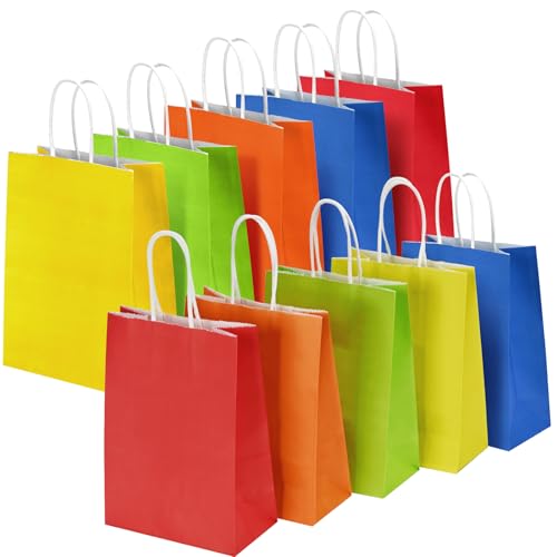 10 Pcs Paper Gift Bags with Handles, 8 Rainbow Color Goodie Bags for Party, Christmas, Favor, Birthday, Wedding, Events, Classrooms, Celebrations