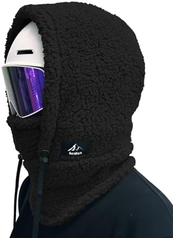 Senllen Winter Fuzzy Balaclava Fleece Ski mask for WomenMen Cold Weather Neck Warmer Tube Thermal Sherpa Hood Hooded Scarf