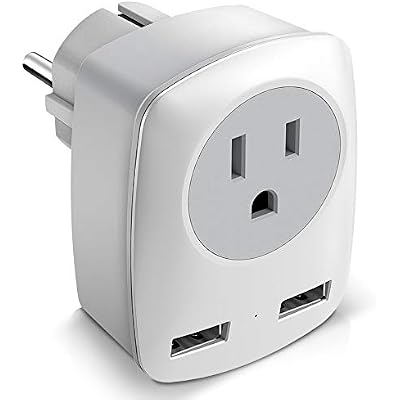 German France Spain European Travel Plug Adapter Type E F NOT for UK, US to Europe Schuko AC Outlet Adapter with 2 USB, EU Greece Iceland Russia Norway Germany French European Power Adaptor