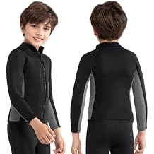 Kids Wetsuit Jackets 3mm Wetsuit Tops Boys Girls Long Sleeve Neoprene Wet Suit Jackets Front Zip Keep Warm for Water Sports Swimming Diving Surfing Kayaking