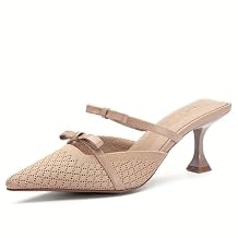 NEWBELLA Women's Closed Toe Kitten Heel Mules - Elegant Mesh Iron Plate Heeled Sandals, Slip-On Dressy Shoes for Office, Party & Comfortable Daily Wear