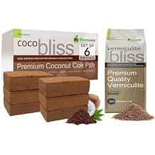Coco Bliss 650gm Bricks (6-Pack) + Vermiculite Bliss (8 Qts) - Organic Coco Coir for Plants & Vermiculite for Gardening - Coconut Coir Bricks for Plants - Cocopeat Coconut Soil - Potting Soil Mix