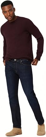 Mavi Marcus Mens Slim Straight Jeans, Dark Wash Jeans for Men, Rinse Brushed Williamsburg Dark Wash Mens Blue Jeans, 31W x 34L